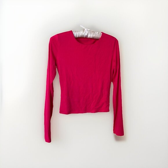 Solid Long Sleeve Round Neck Crop T Shirt Top Size Small Soft Double Lined - Picture 1 of 5